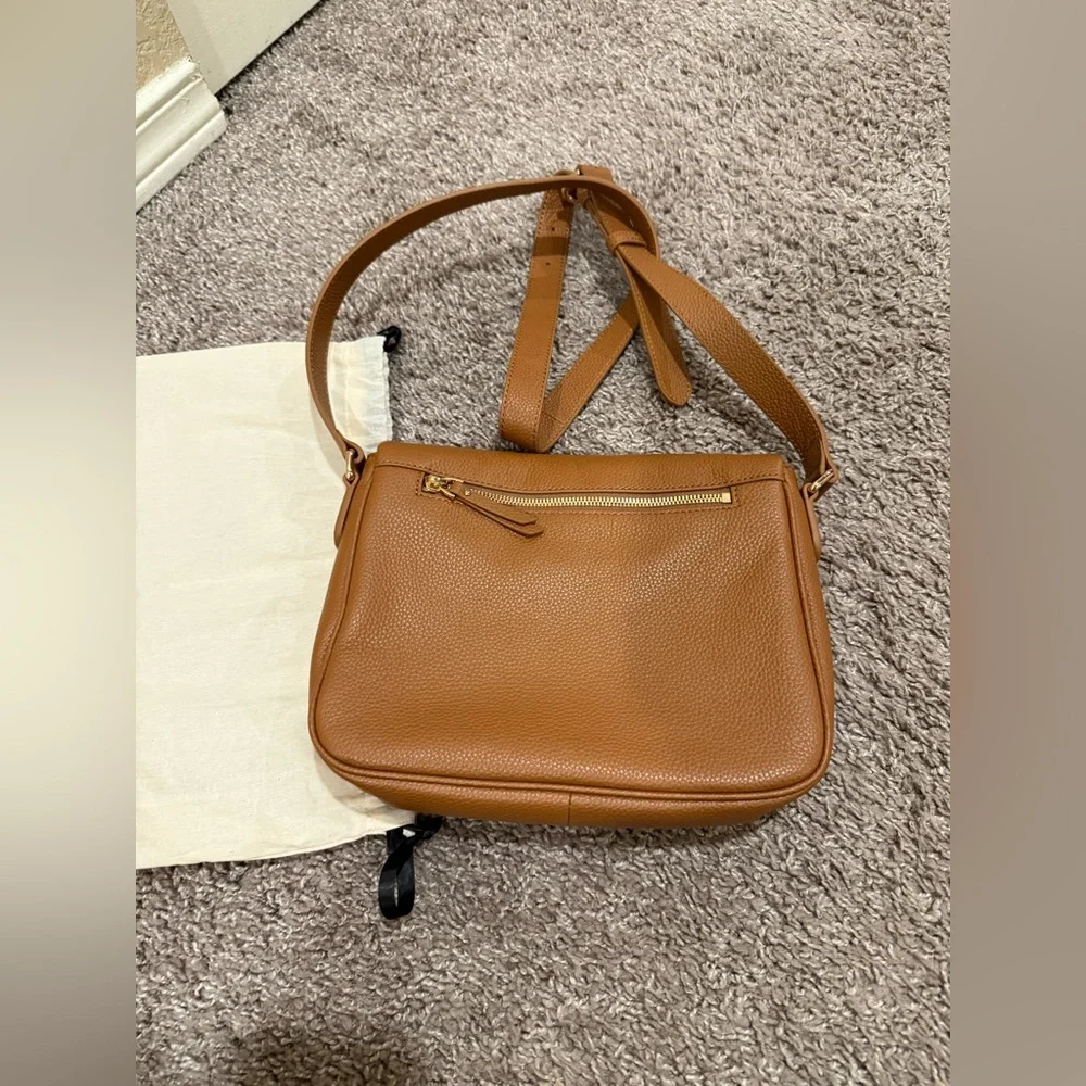 New Quince Italian Leather Foldover Crossbody in Cognac - Picture 12 of 15